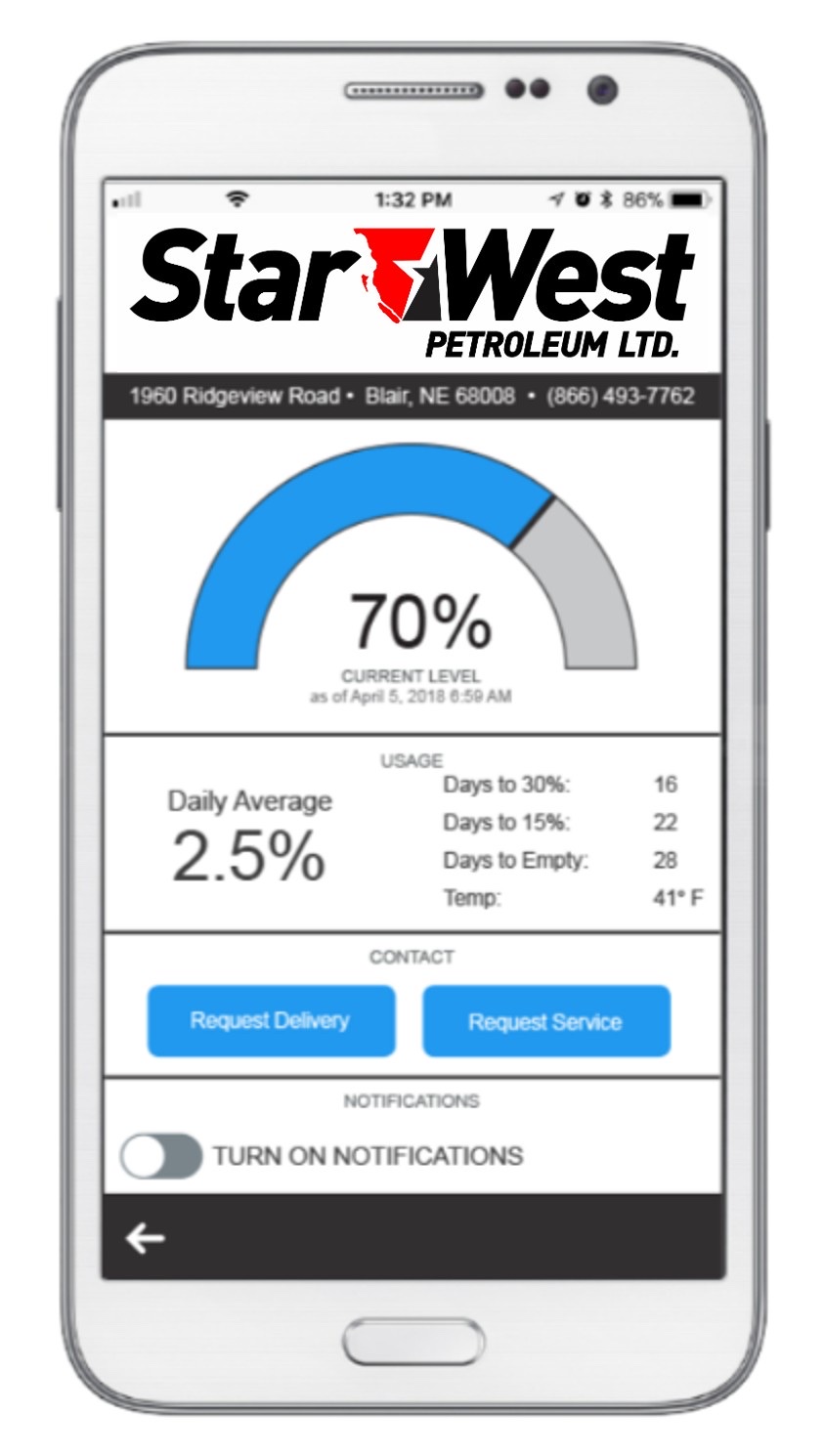 MyTank App showing remote tank monitoring on a smartphone